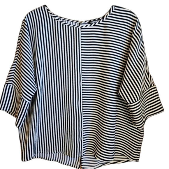 EXPRESS BLACK WHITE STRIPE BLOUSE TOP RAGLAN SLEEVE OVERSIZED SMALL MEDIUM - Picture 1 of 8